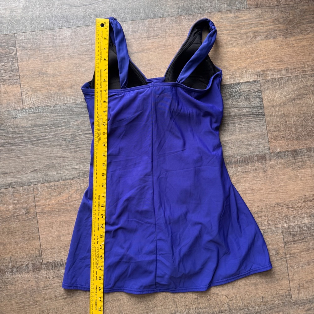 Lands End Womens Royal Blue Ruched V-Neck Swim Dress One Piece Swimsuit size 12 - Picture 6 of 6